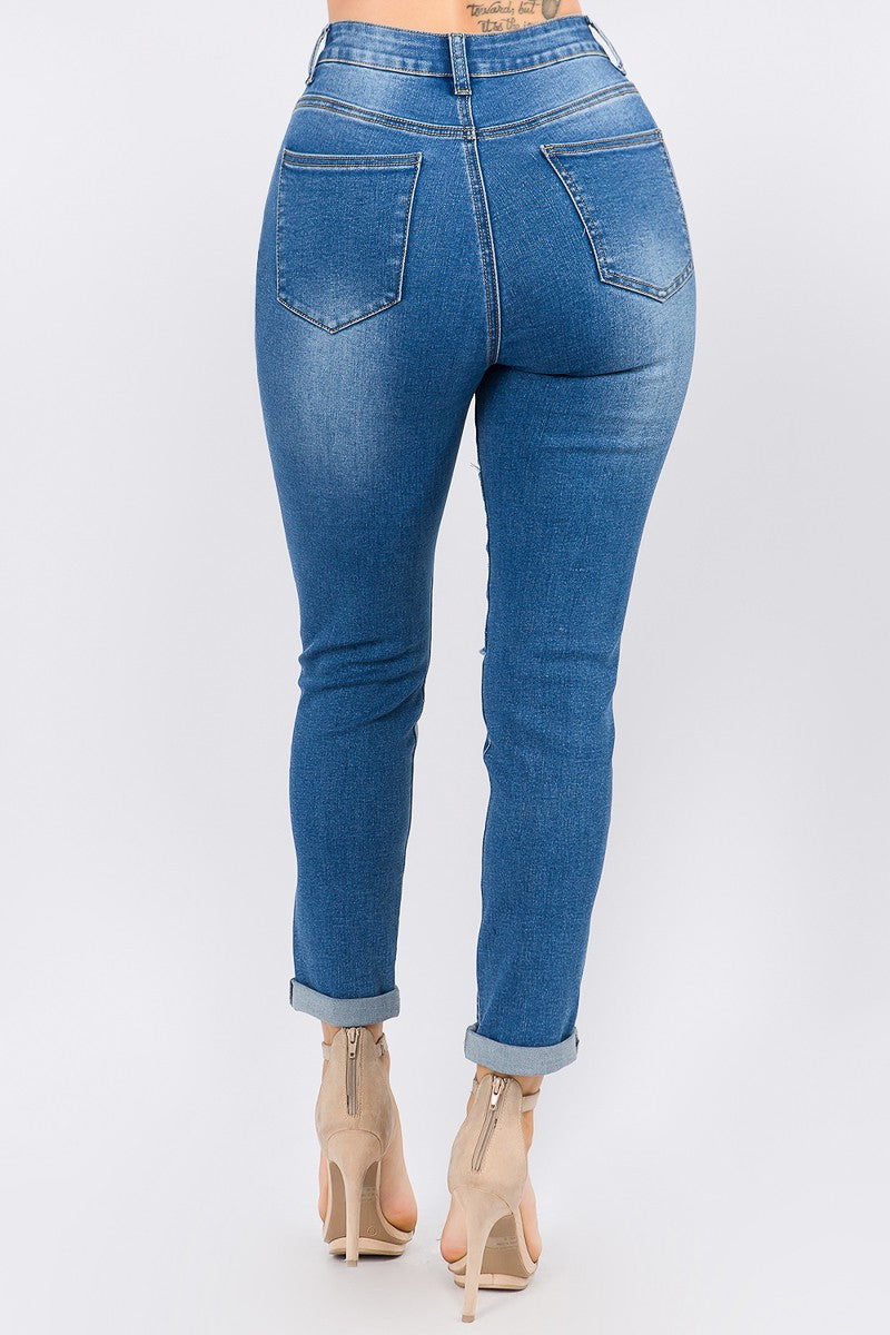 Plus Size Patchwork Slim Leg Jeans Mid Rise Slim Jeans Set