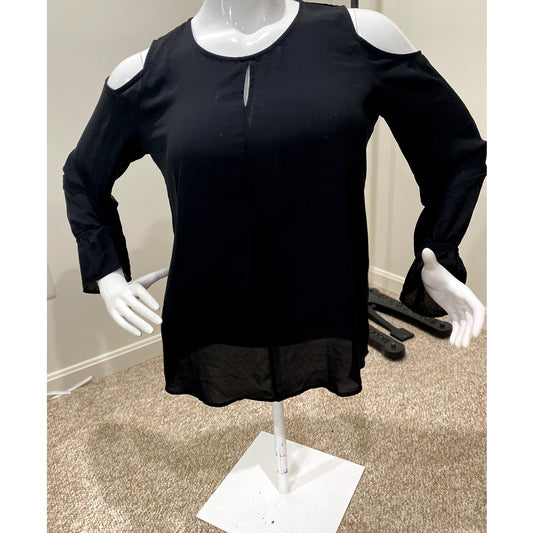 Pleione Black Cold Shoulder Blouse - Size L (EUC)