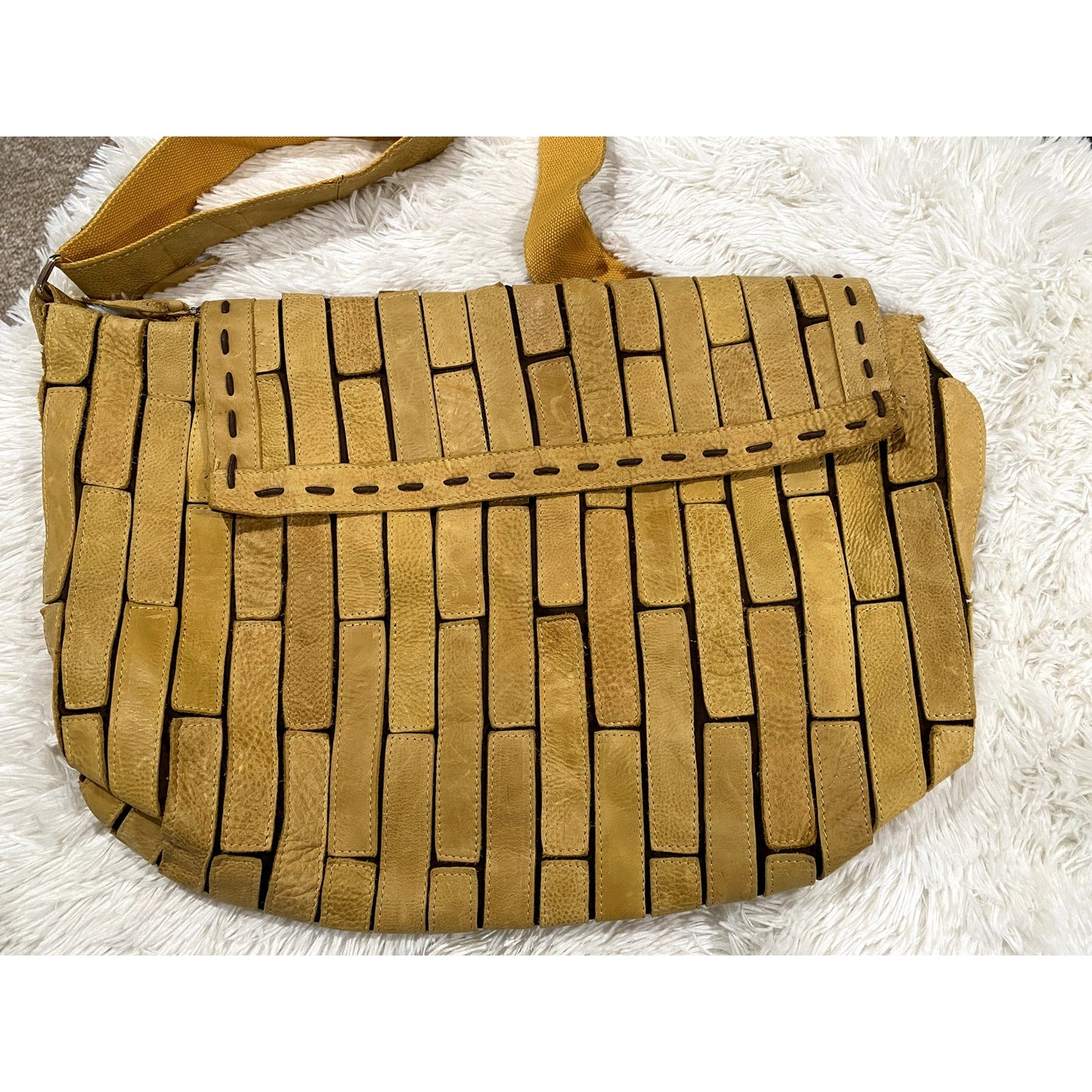 Yellow Suede/Leather Patchwork Messenger Bag