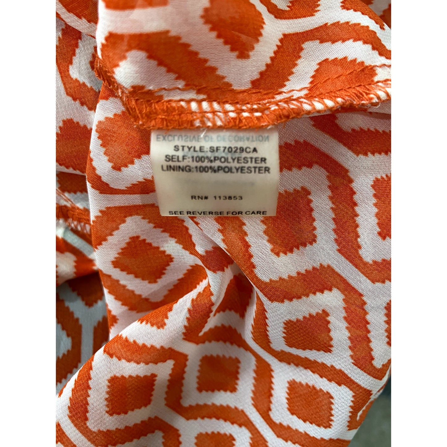 47 Hawthorn Orange/White Geometric Printed Blouse - Size Medium