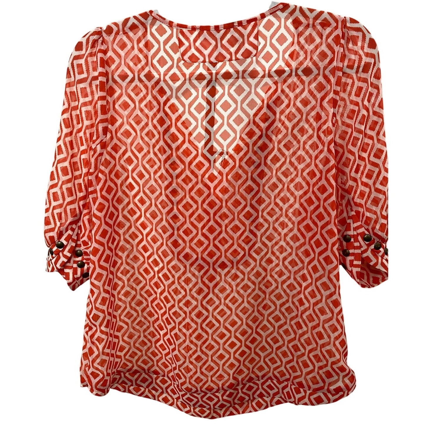 47 Hawthorn Orange/White Geometric Printed Blouse - Size Medium