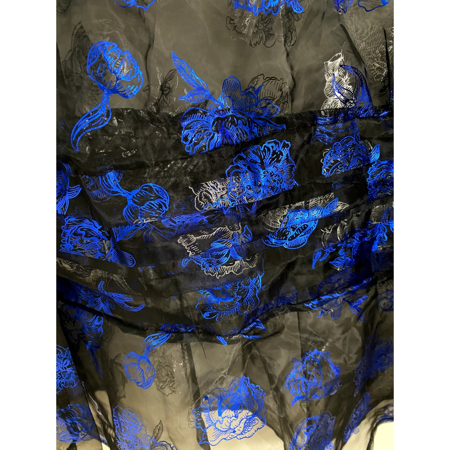 Ashley Stewart Black/Blue Foil Organza Floral Sheer Top - Size 22  (NWT)