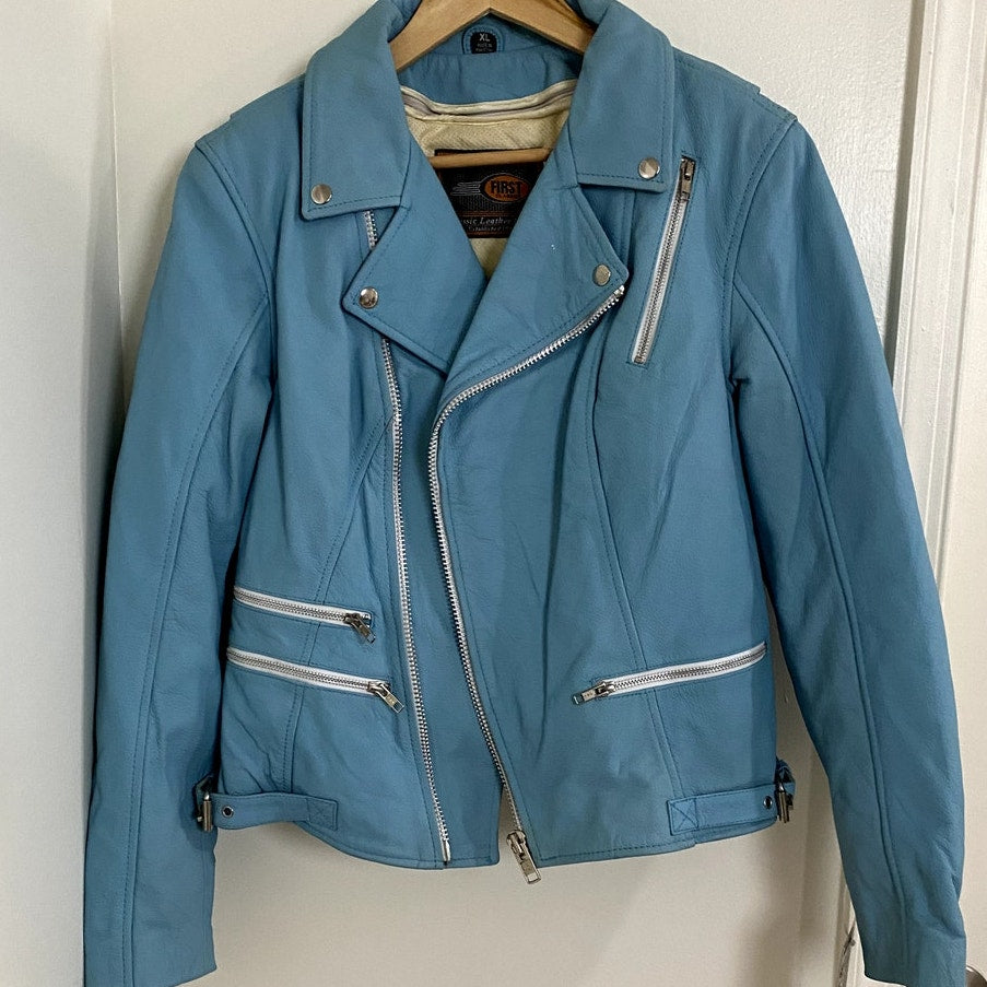 First Classics Blue Leather Jacket -Size XL (NWT)