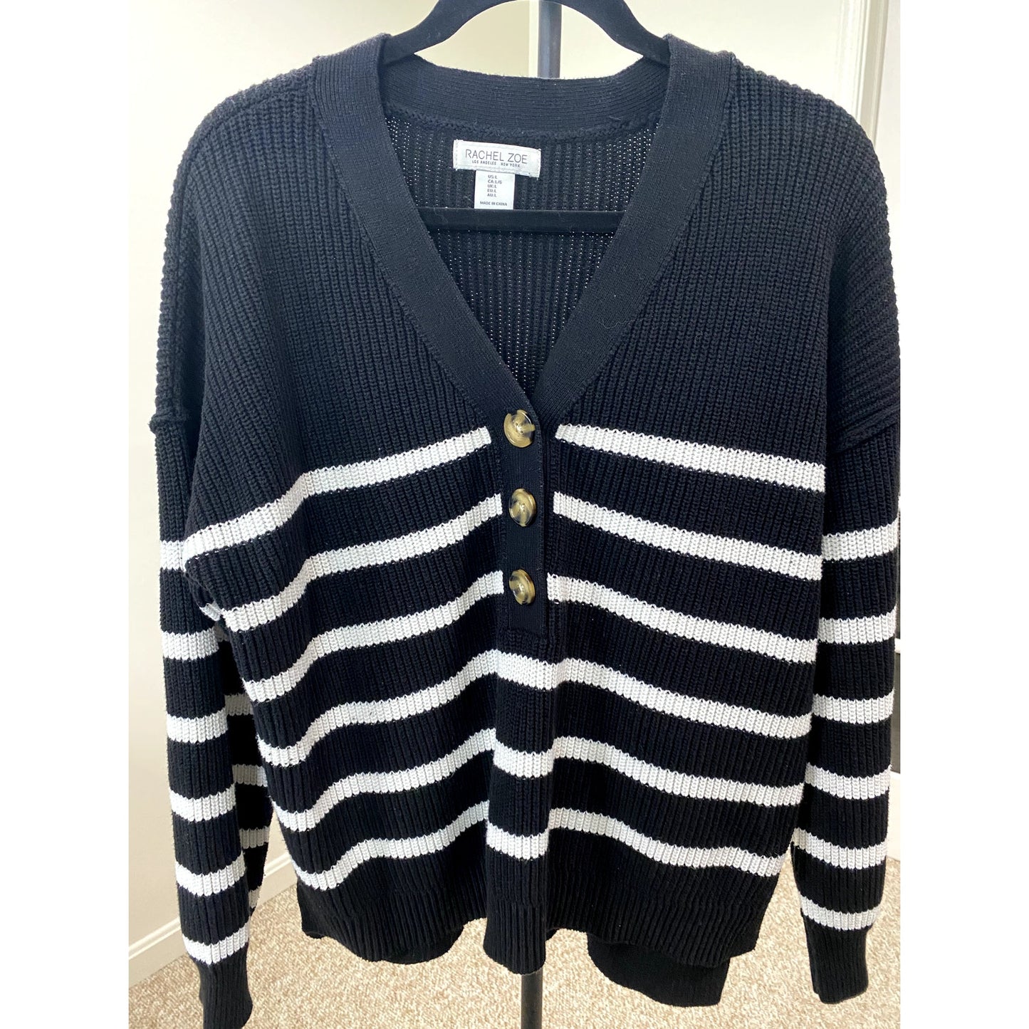 Rachel Zoe Henley Sweater with Horizontal Stripes - Size L (EUC)