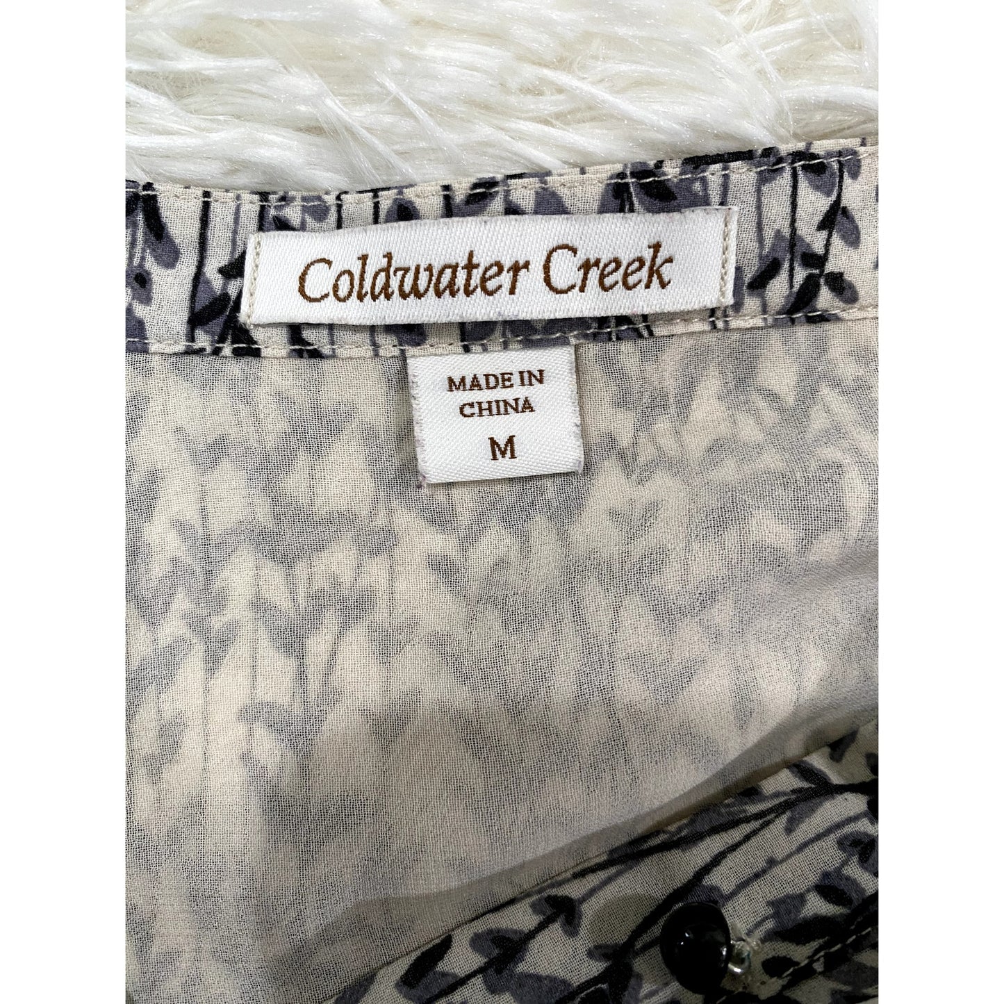 Coldwater Creek Black/Ivory Printed Blouse - Size Medium (EUC)