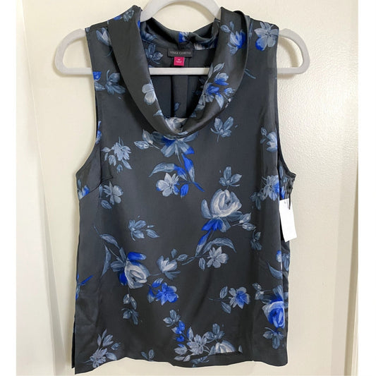 Vince Camuto Sapphire Blue Floral Cowl Neck Sleeveless Blouse- Size XL (NWT)