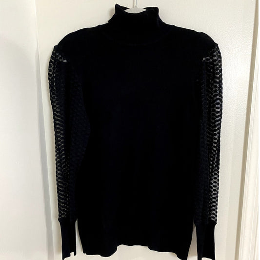 Adrianna Papell Black Swiss Dot Sheer Sleeve Sweater - Sz. M (NWT)