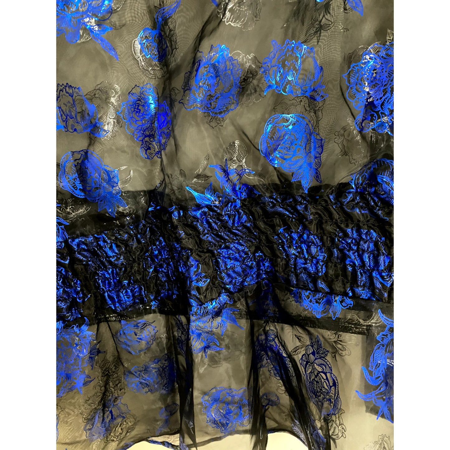 Ashley Stewart Black/Blue Foil Organza Floral Sheer Top - Size 22  (NWT)