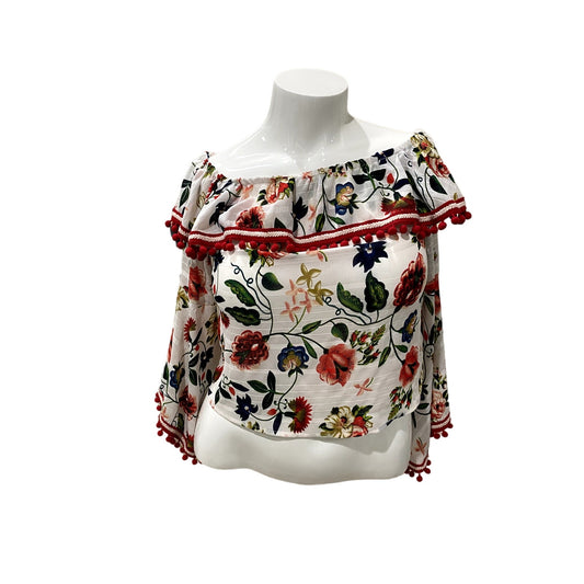 Matilda White Blouse with Floral Print - Size L (EUC)