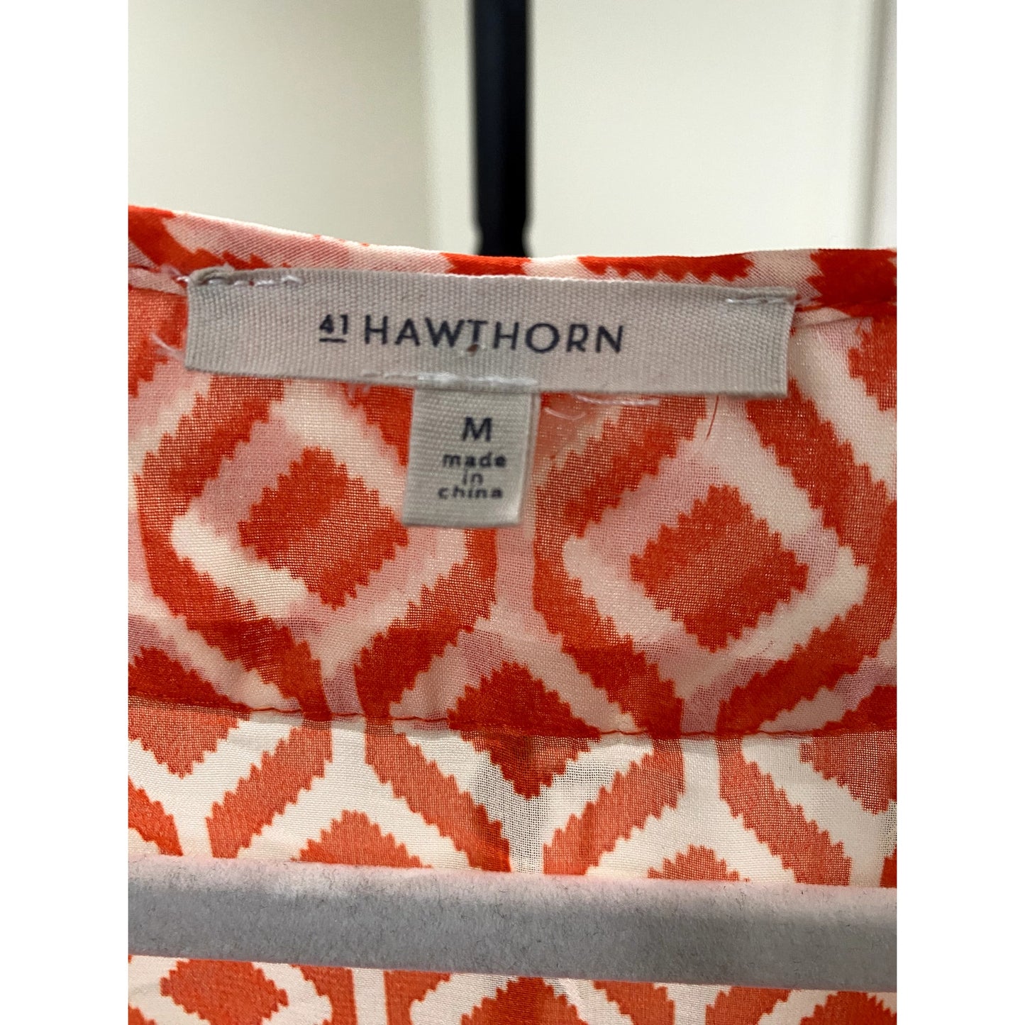 47 Hawthorn Orange/White Geometric Printed Blouse - Size Medium