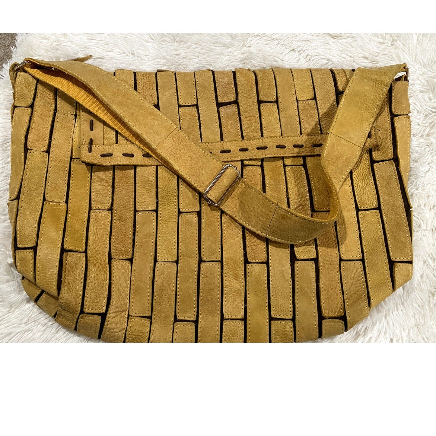 Yellow Suede/Leather Patchwork Messenger Bag