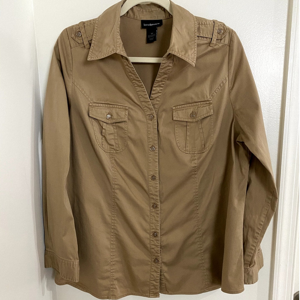 Lane Bryant Khaki Utility Button Up Blouse - Size 20