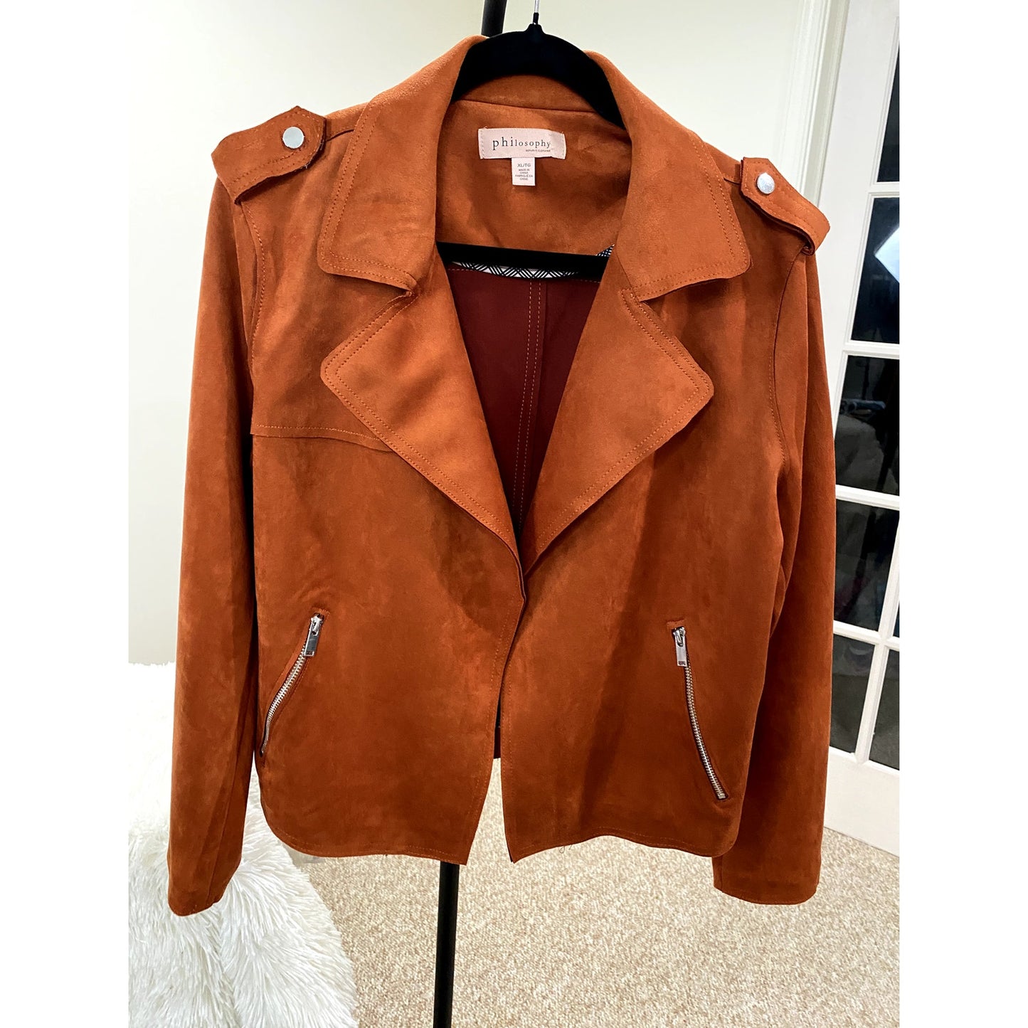 Philosophy Faux Leather Burnt Orange Jacket - Size XL (EUC)