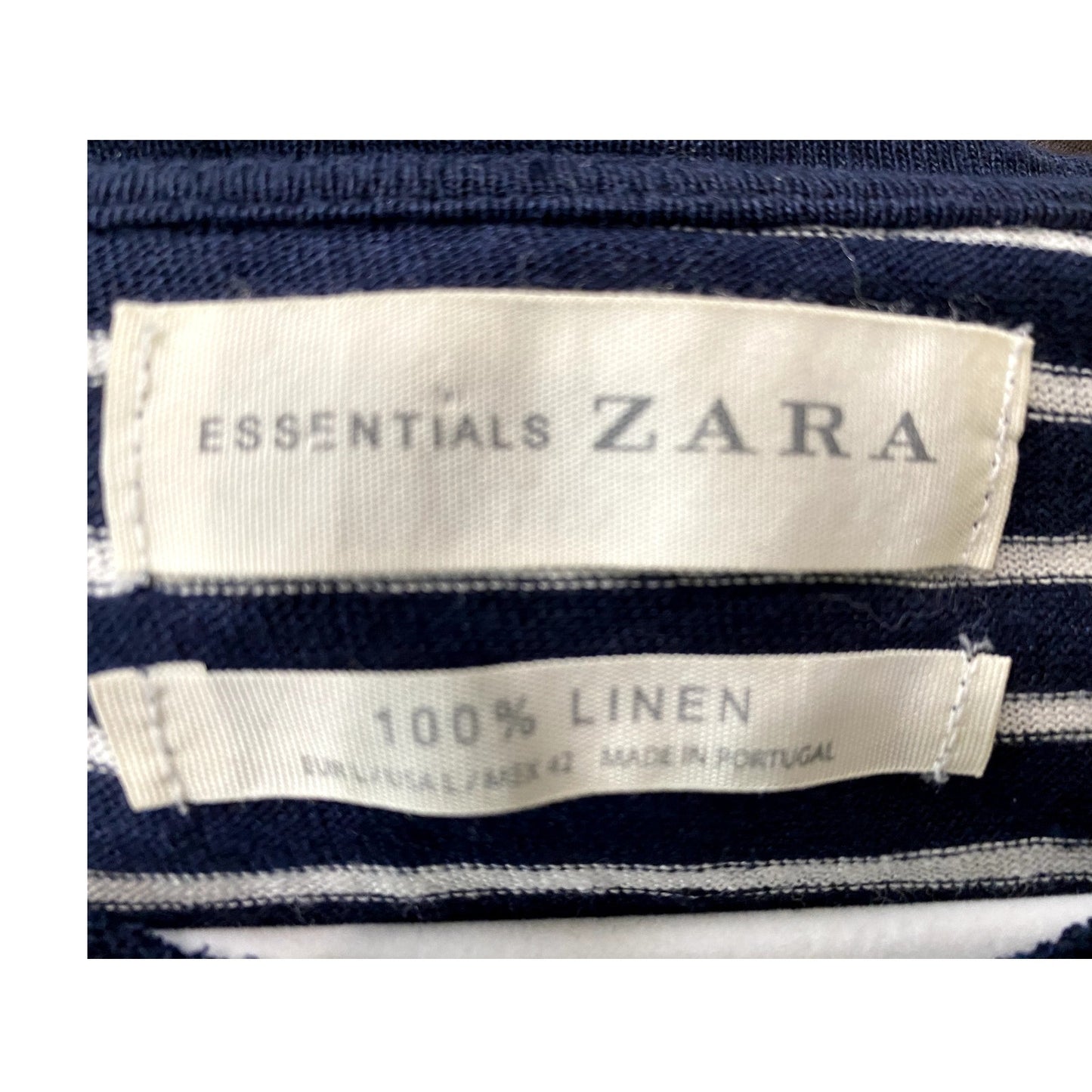 Zara Essentials Linen Blue/White Striped Top - Size Large (NWOT)