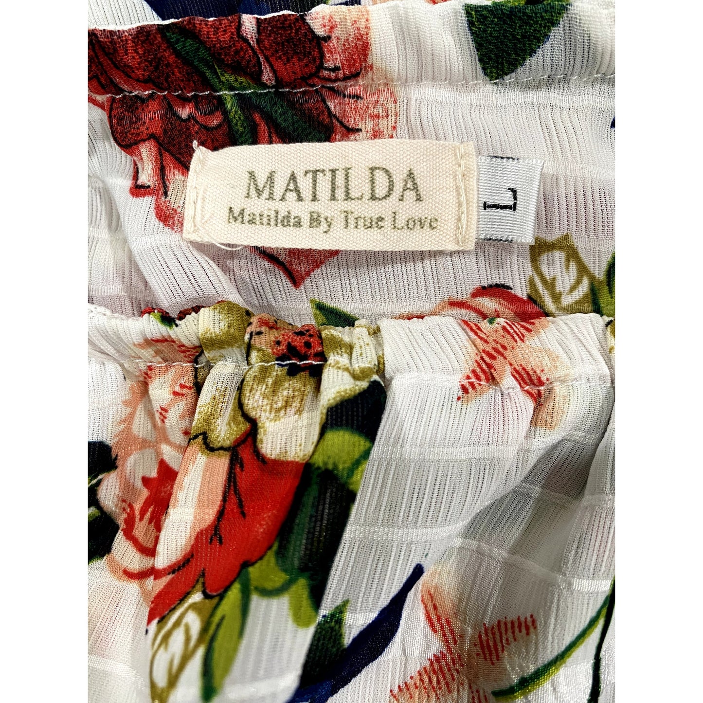 Matilda White Blouse with Floral Print - Size L (EUC)