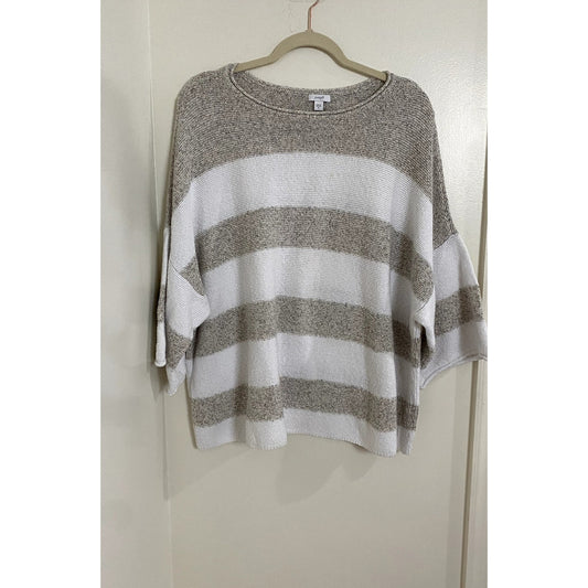 PureJill Beige/White Cap Sleeve Horizontal Striped Sweater - Sz XL (EUC)