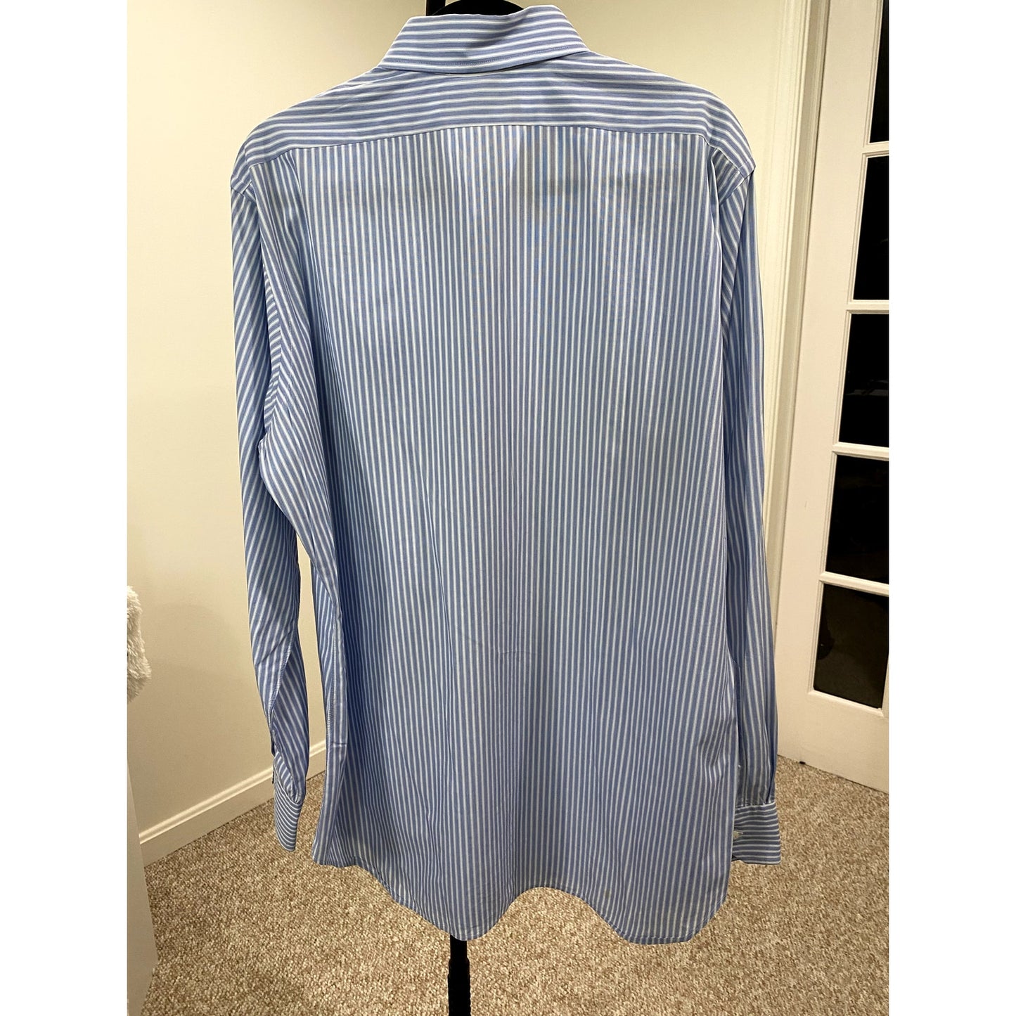 Tom Jones Corporate Image Blue/White Pinstriped Button Down Shirt - Approx. 2XL (EUC)