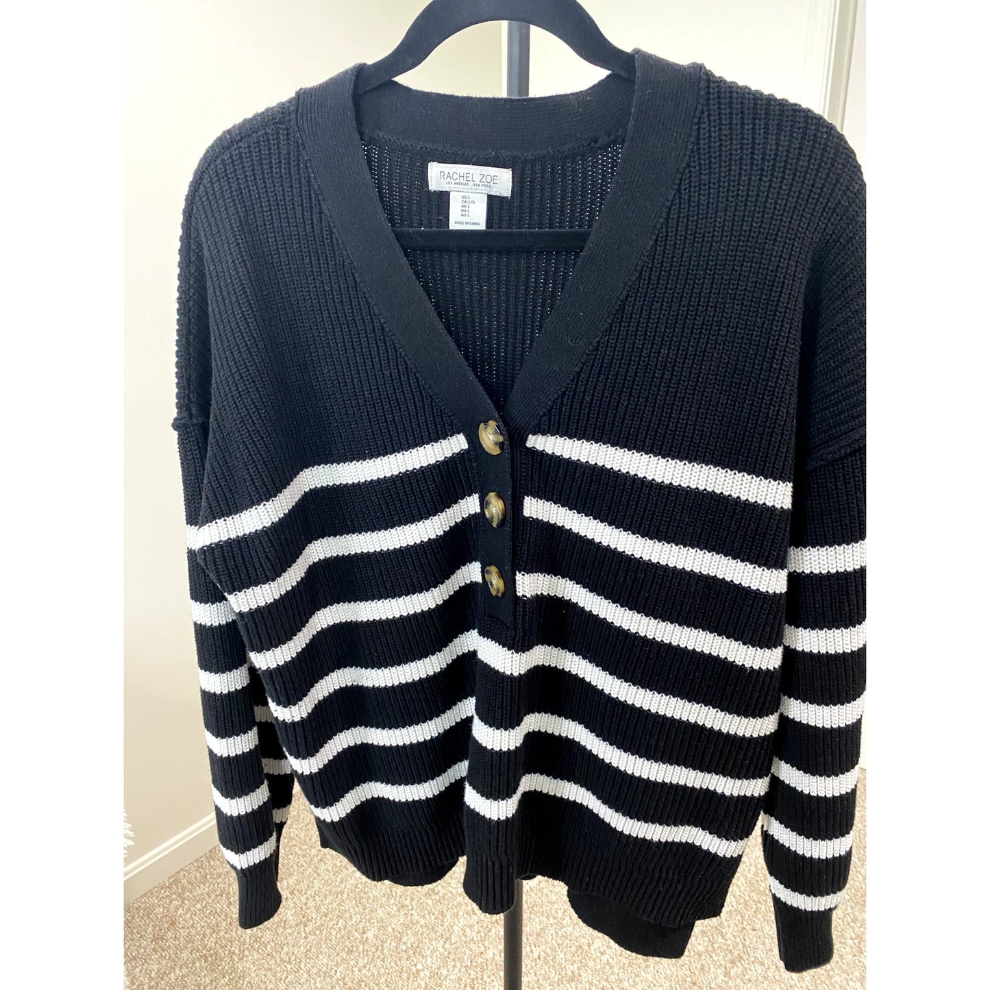 Rachel Zoe Henley Sweater with Horizontal Stripes - Size L (EUC)