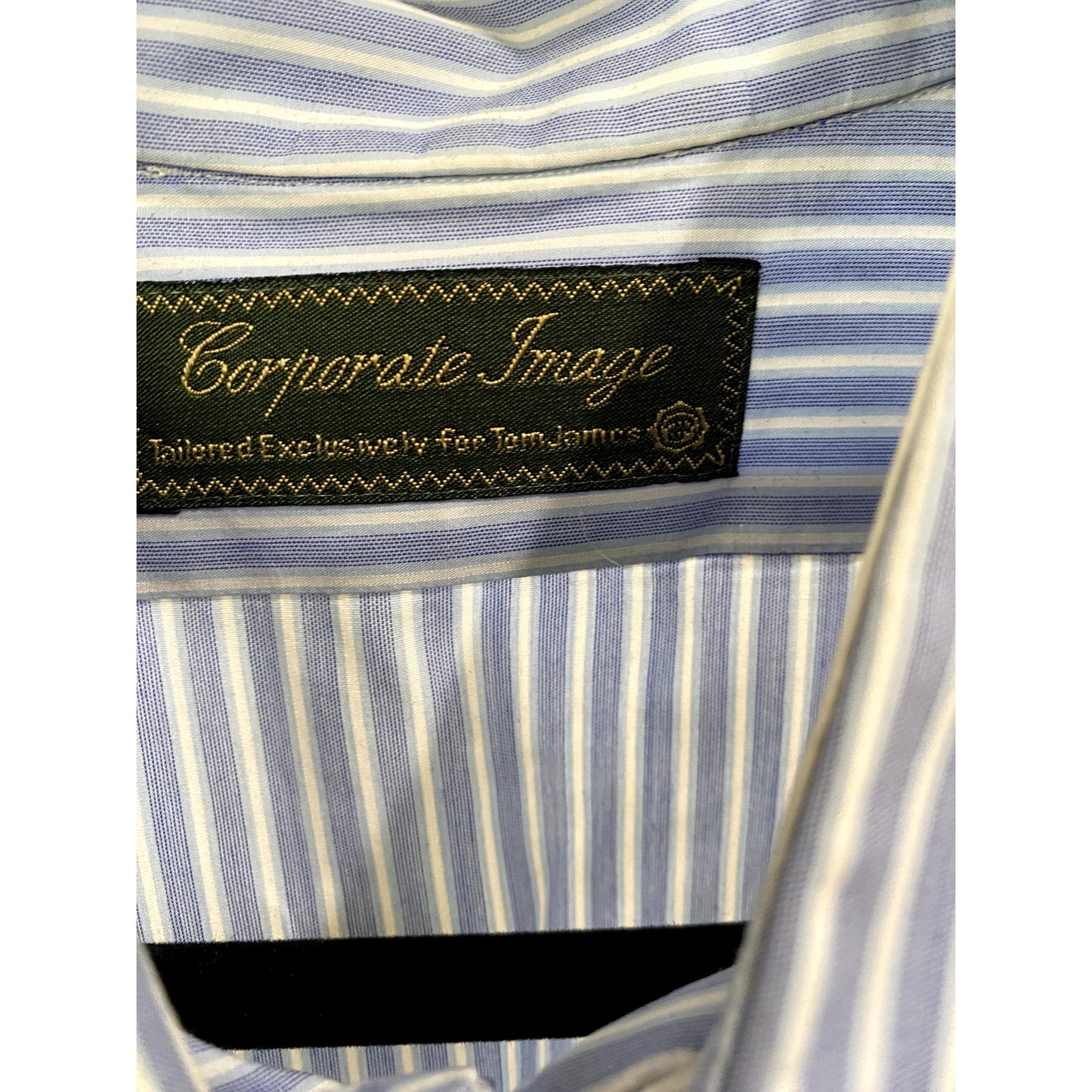 Tom Jones Corporate Image Blue/White Pinstriped Button Down Shirt - Approx. 2XL (EUC)